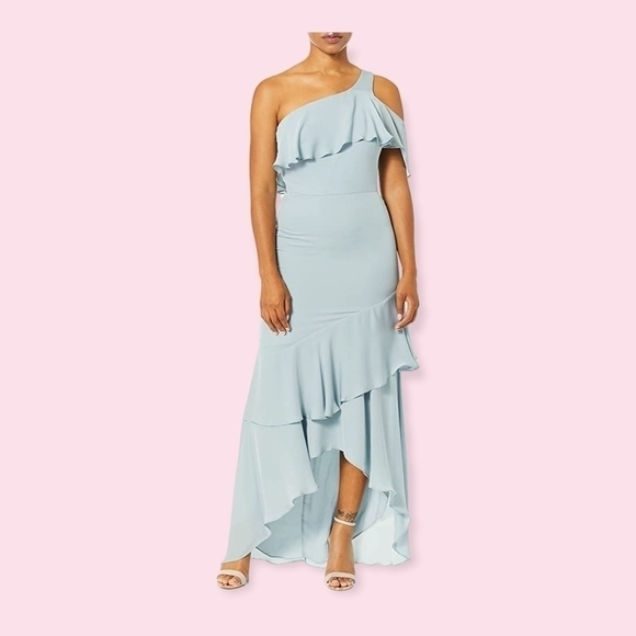 Parker Black Pink Tiered Ruffle Hi Lo Hem One Shoulder Gown Formal Dress Size 6 - Picture 9 of 9